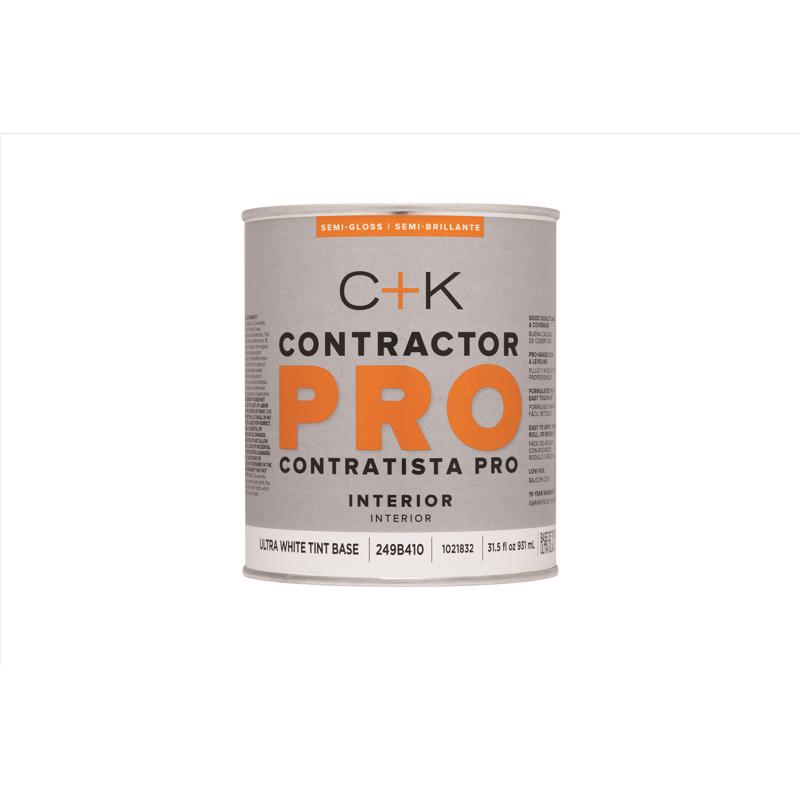 C+K Contractor Pro Semi-Gloss Tint Base Ultra White Base Paint Interior 1 qt