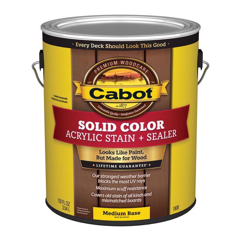 Cabot Solid Color Acrylic Stain & Sealer Solid Tintable Medium Base Water-Based Acrylic Deck Stain 1