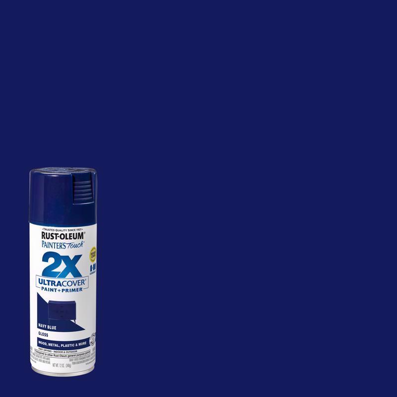 Rust-Oleum Painter's Touch 2X Ultra Cover Gloss Navy Blue Paint+Primer Spray Paint 12 oz