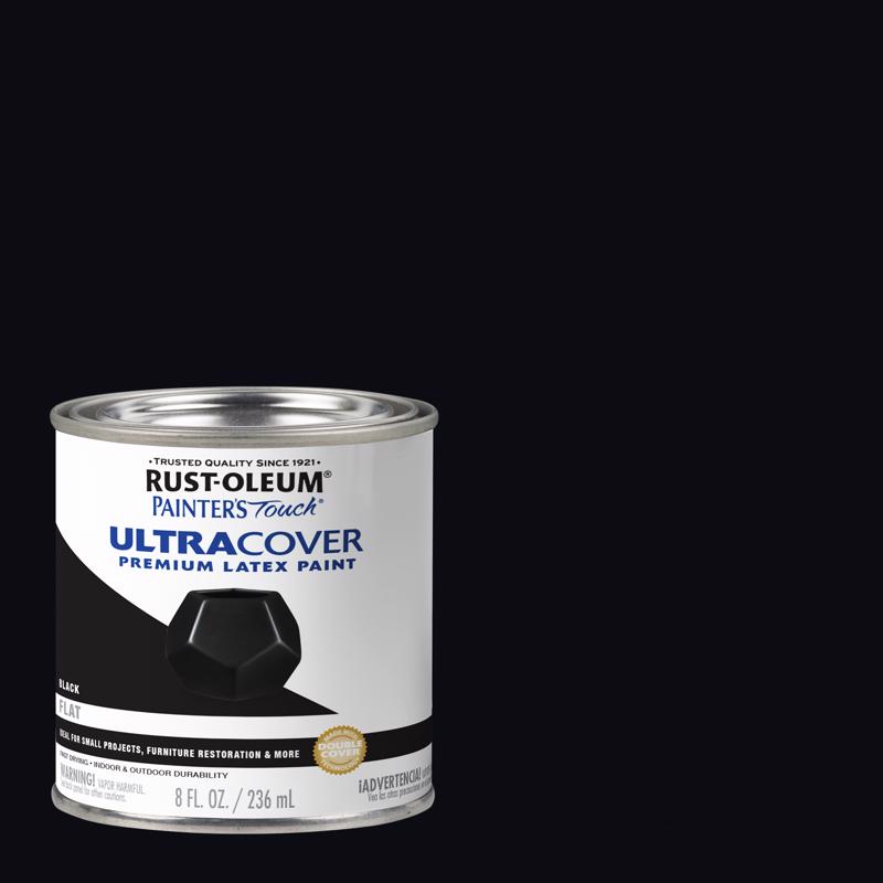 Rust-Oleum Painters Touch Flat Black Water-Based Ultra Cover Paint Exterior and Interior 0.5 pt