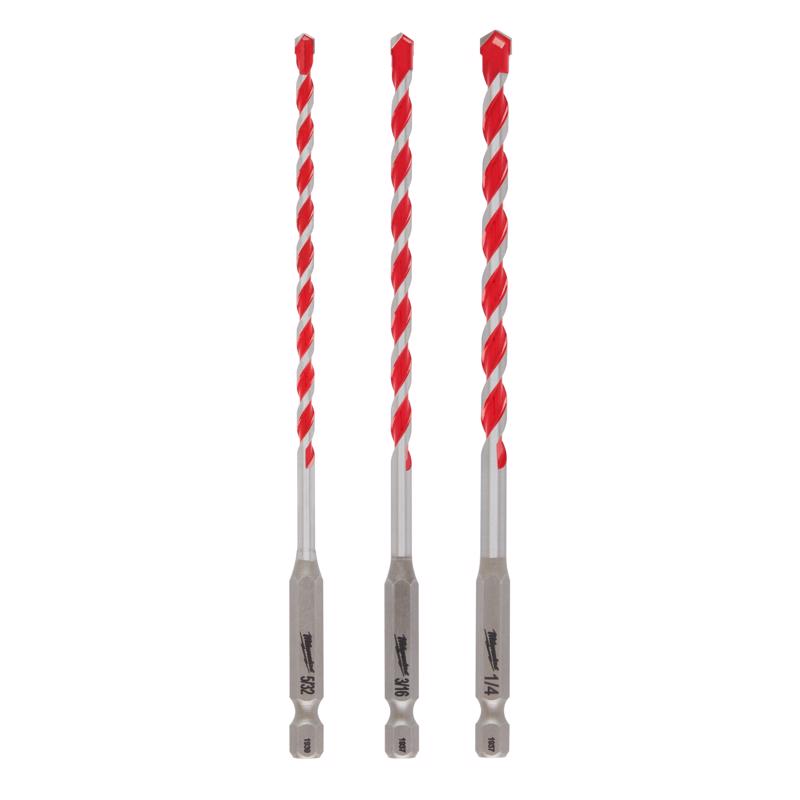 Milwaukee Shockwave Assorted in. X 6 in. L Carbide Hammer Drill Bit Set Hex Shank 3 pc