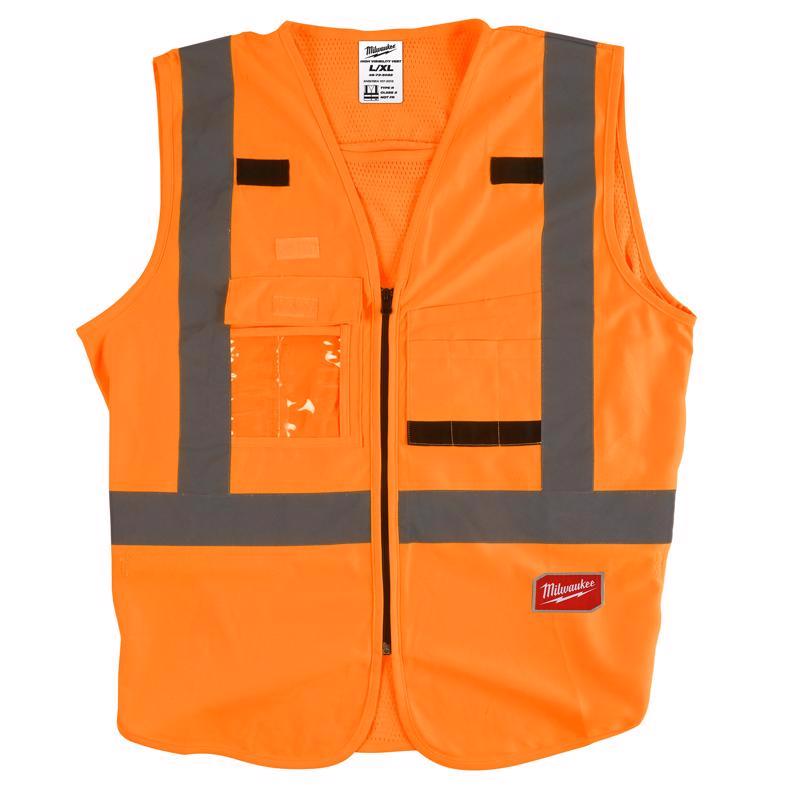 Milwaukee Reflective Class 2 with 10 Pockets Safety Vest Hi-Viz Orange L/XL