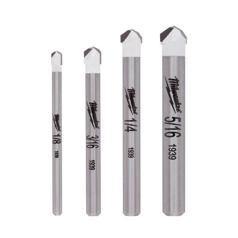 Milwaukee Assorted in. X 5.25 in. L Carbide Tile and Stone Drill Bit Set Round Shank 4 pc