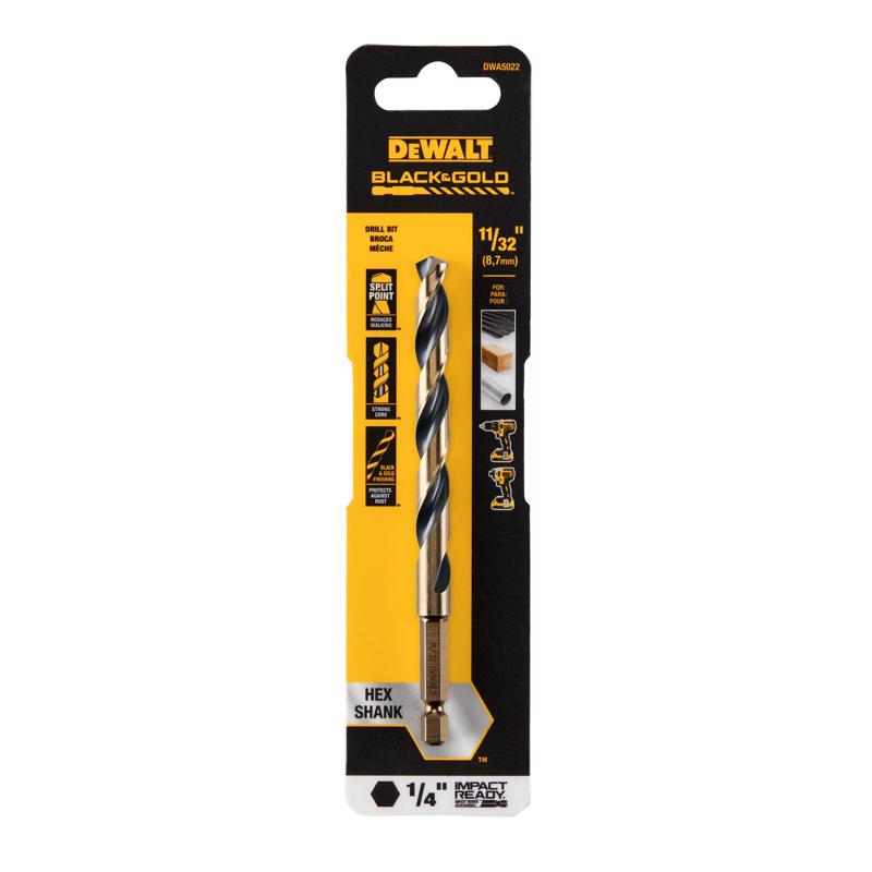 DeWalt Black Gold 11 32 in. High Speed Steel Impact Ready Drill Bit Hex Shank 1 pk Riley Building Supplies Fulton