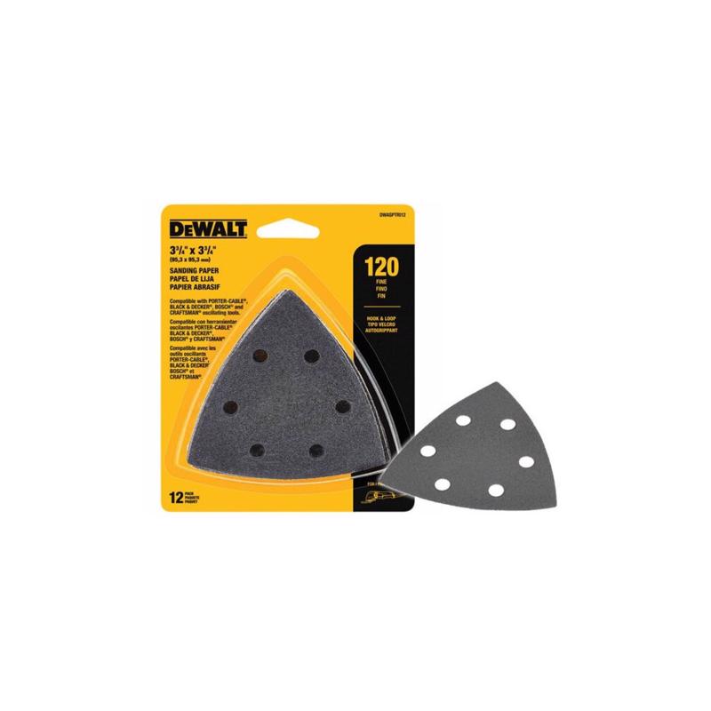 DeWalt 3.75 in. L 120 Grit Hook and Loop Triangular Sandpaper Set 12 pc