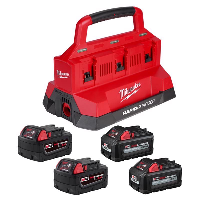 Milwaukee M18 PACKOUT (2) 6.0Ah & (2) 5.0Ah Lithium-Ion 6-Port Rapid Charge Battery and Charger