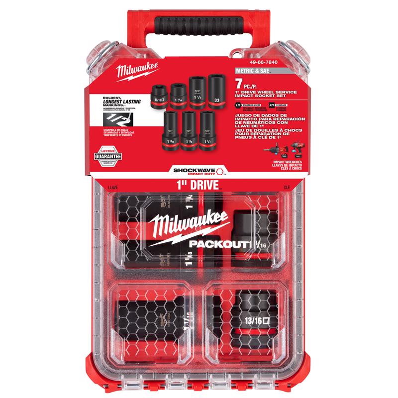 Milwaukee 1 in. drive Metric/SAE Impact Socket Set 7 pc