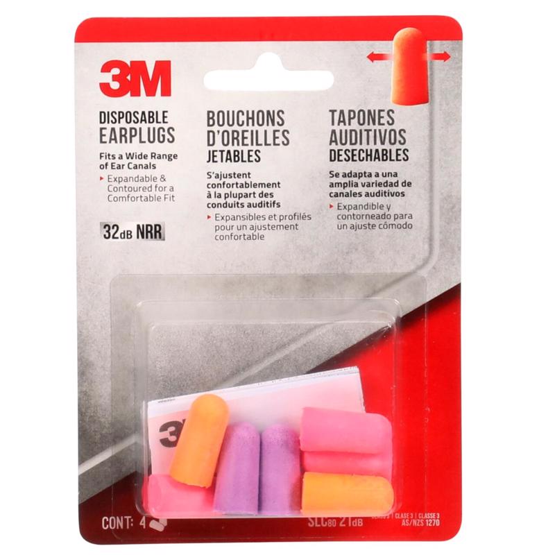 3M 32 dB Soft Foam Earplugs Assorted 4 pair