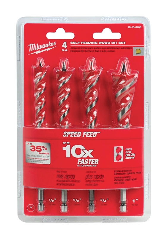 Milwaukee Speed Feed Assorted X 6-1/2 in. L Steel Wood Bit Set Quick-Change Hex Shank 4 pc