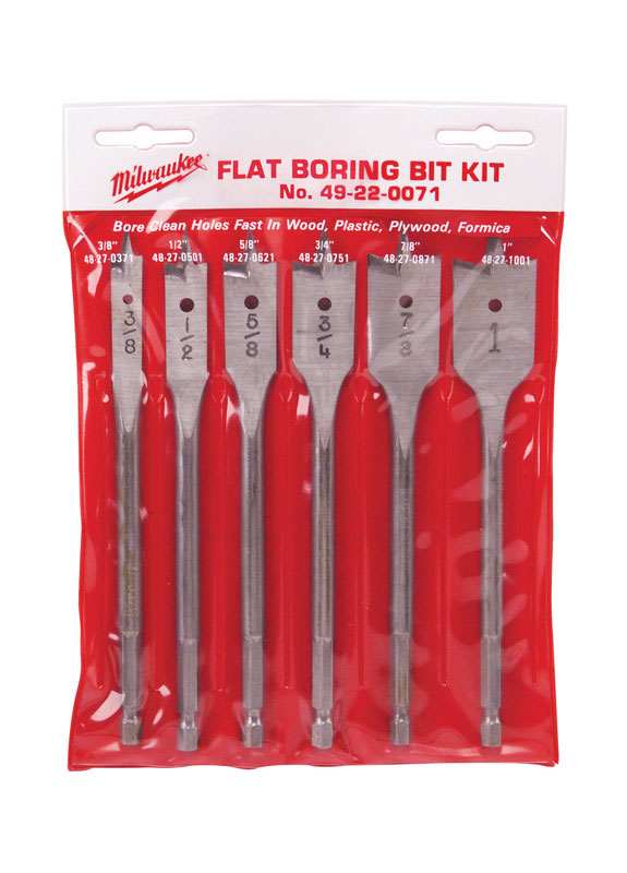 Milwaukee Assorted X 6 in. L High Carbon Steel Universal Set Flat Boring Bit Set Hex Shank 6 pc