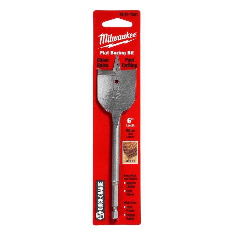 Milwaukee 1-1/2 in. X 6 in. L Heat-Treated Steel Flat Boring Bit Quick-Change Hex Shank 1 pc