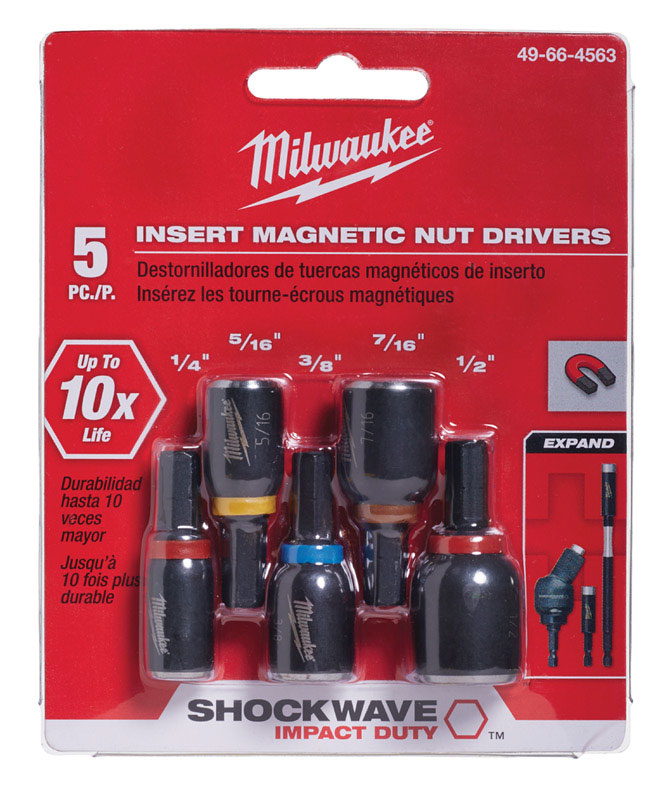 Milwaukee Shockwave Assorted X 1-1/2 in. L Insert Nut Driver Set Steel 5 pc