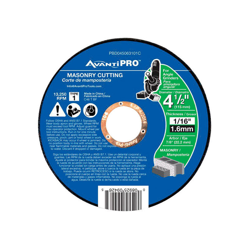 Avanti Pro 4 1 2 in. D X 7 8 in. Aluminum Oxide Masonry Cut Off Disc PETER S HARDWARE CENTER