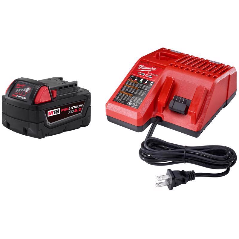 Milwaukee M18 RedLithium XC5.0 5 Ah Lithium-Ion Battery and Charger Starter Kit 2 pc