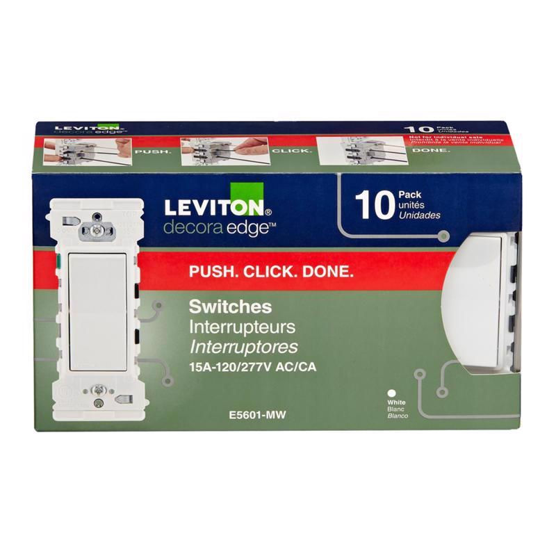 LEVITON进口代理批发 Leviton Decora Edge 15 安培单极摇杆开关白色 10 个一包