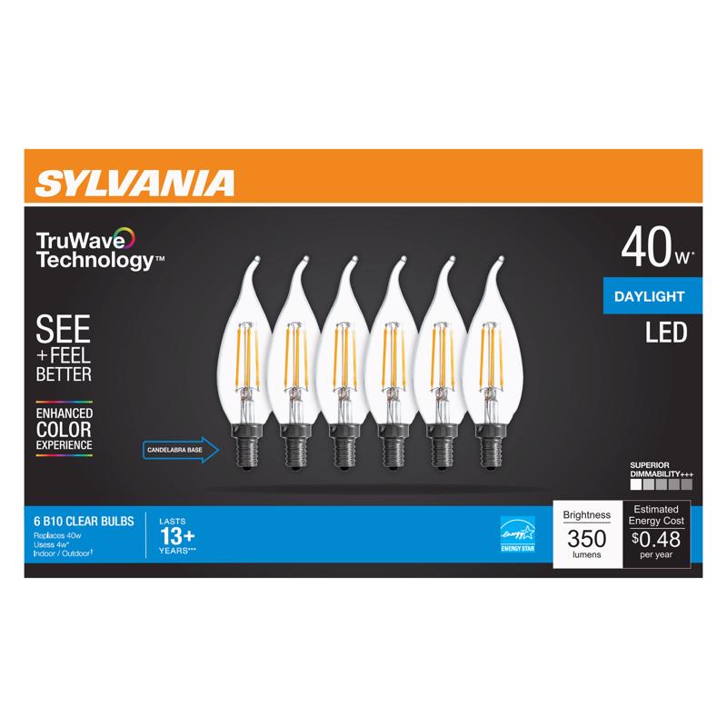 SYLVANIA进口代理批发 Sylvania Truwave B10 E12（烛台）LED 灯泡日光 40 瓦等效 6 件装