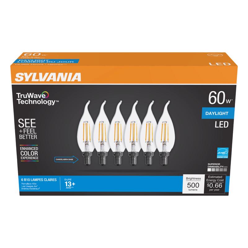 SYLVANIA进口代理批发 Sylvania Truwave B10 E12（烛台）LED 灯泡日光 60 瓦等效 6 个装