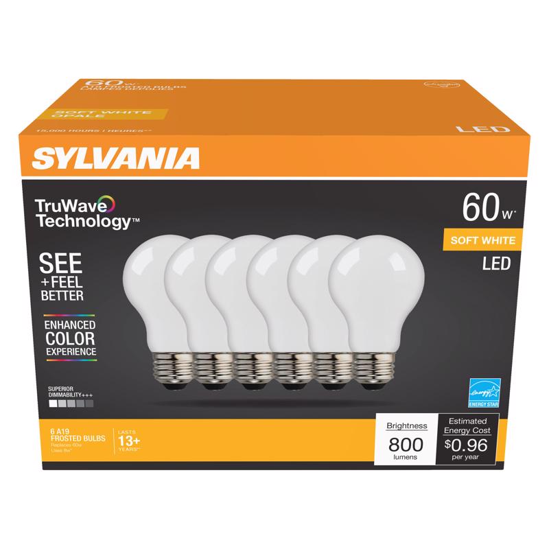 SYLVANIA进口代理批发 Sylvania Truwave A19 E26（中）LED 灯泡暖白色 60 瓦等效 6 件装