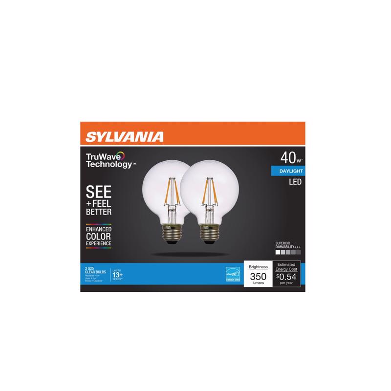 SYLVANIA进口代理批发 Sylvania Truwave G25 E26（中）LED 灯泡日光 40 瓦等效 2 件装