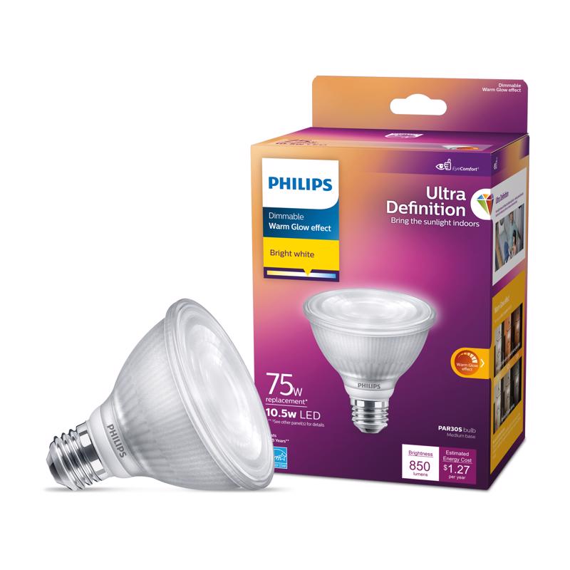 PHILIPS进口代理批发 飞利浦 PAR30 E26（中号）LED 灯泡亮白色 75 瓦等效 1 件装