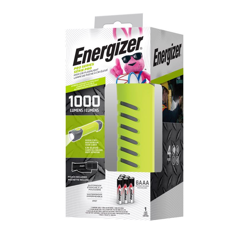 ENERGIZER进口代理批发 Energizer Pro 系列 1000 流明灰/绿 LED 手电筒 AAA 电池