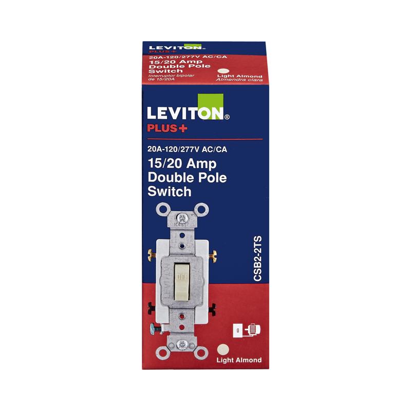 LEVITON进口代理批发 Leviton 20 安培双极拨动交流静音开关灯杏仁 1 个装