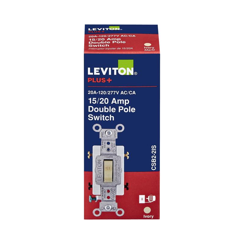 LEVITON进口代理批发 Leviton 20 安培双极拨动交流静音开关 象牙色 1 个装