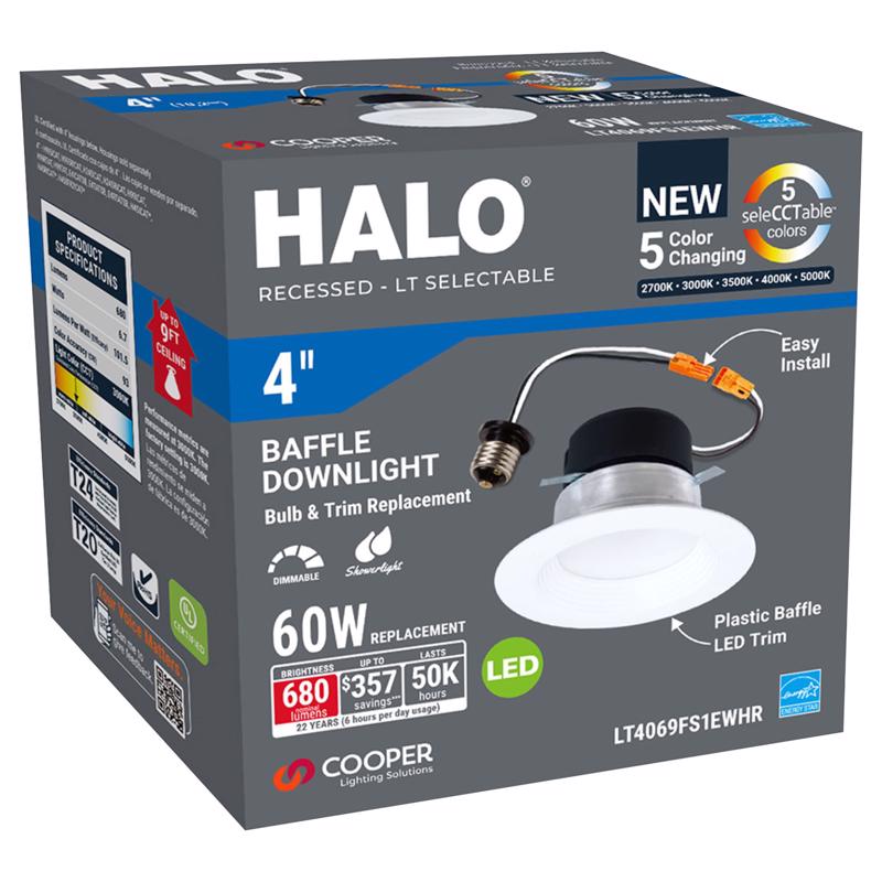 HALO进口代理批发 Halo White 3.8 英寸 W 塑料 LED 可调光嵌入式筒灯 60 W