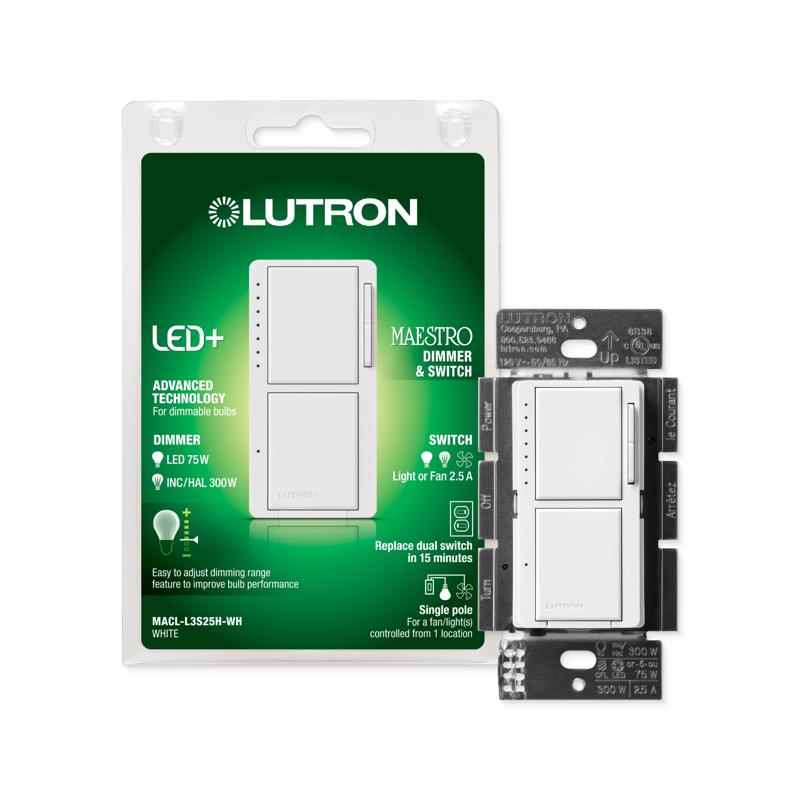 LUTRON进口代理批发 Lutron Maestro 白色 75 W Tap 调光开关 1 个/包