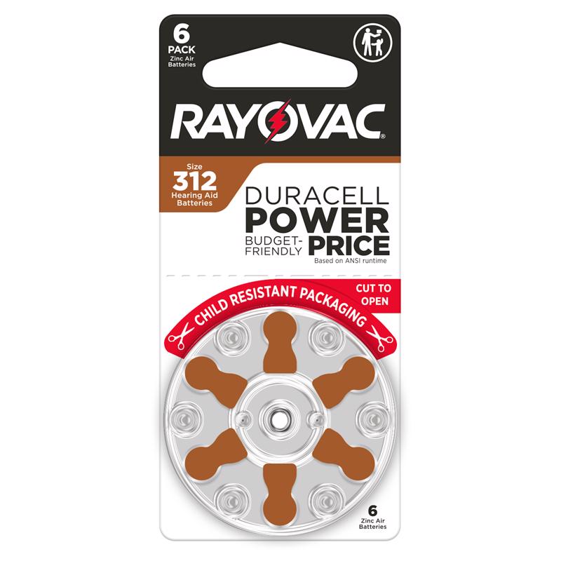 RAYOVAC进口代理批发 Rayovac 锌空气 312 1.45 V 助听器电池 6 包