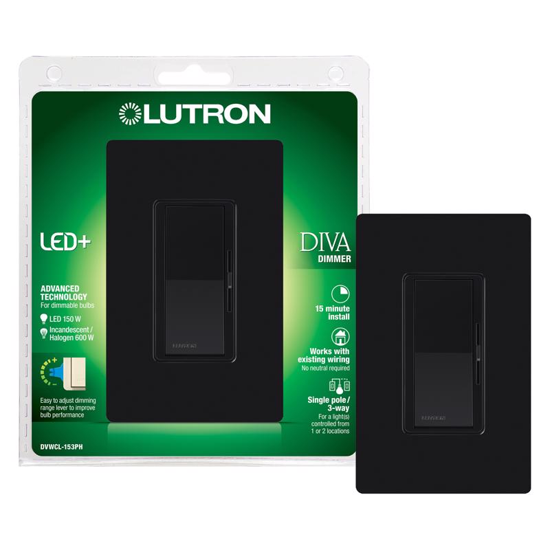 LUTRON进口代理批发 Lutron Diva Black 150 W 摇杆调光开关 1 个装