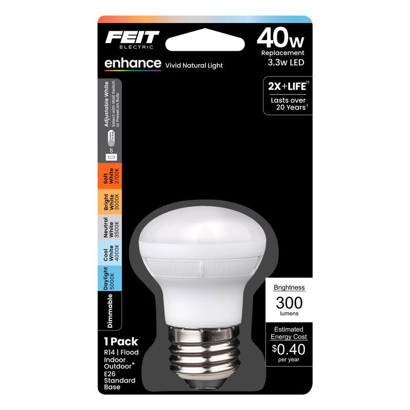 Feit R14 E26 (Medium) LED Bulb Adjustable White 40 Watt Equivalence 1 pk