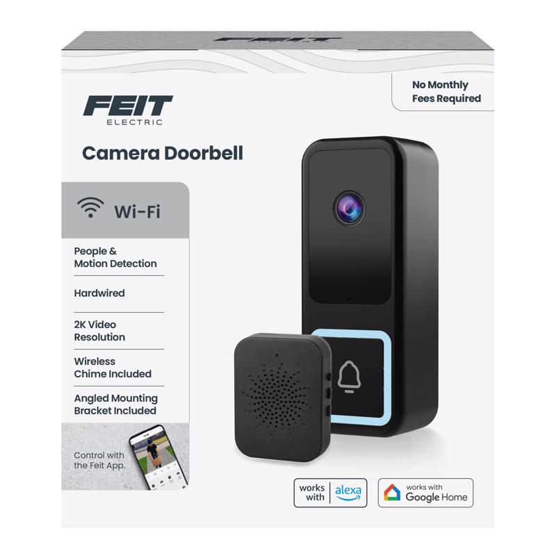 Feit Electric Black Plastic Wired Smart Video Doorbell Feit Electric Black Plastic Wired Smart Video Doorbell