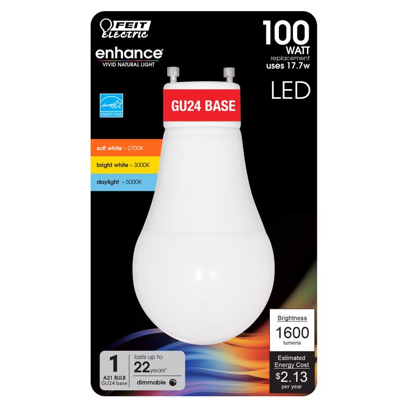 Feit A21 GU24 LED Bulb Adjustable White 100 Watt Equivalence 1 pk