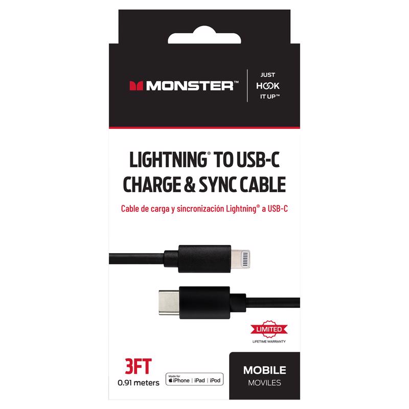 Monster Just Hook It Up Lightning to USB-C Charge and Sync Cable 3 ft. Black