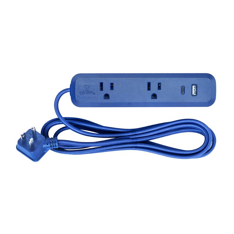 Globe Electric 6 ft. L 2 outlets Power Strip with USB Ports Blue