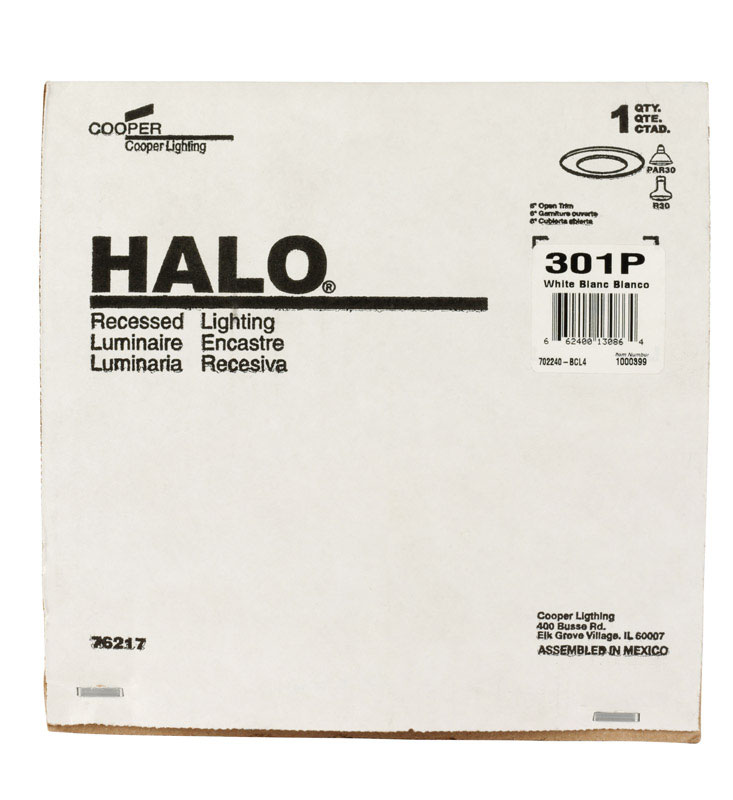 HALO进口代理批发 Halo 哑光白色 6 英寸 W 金属白炽灯 开放式装饰 75 W