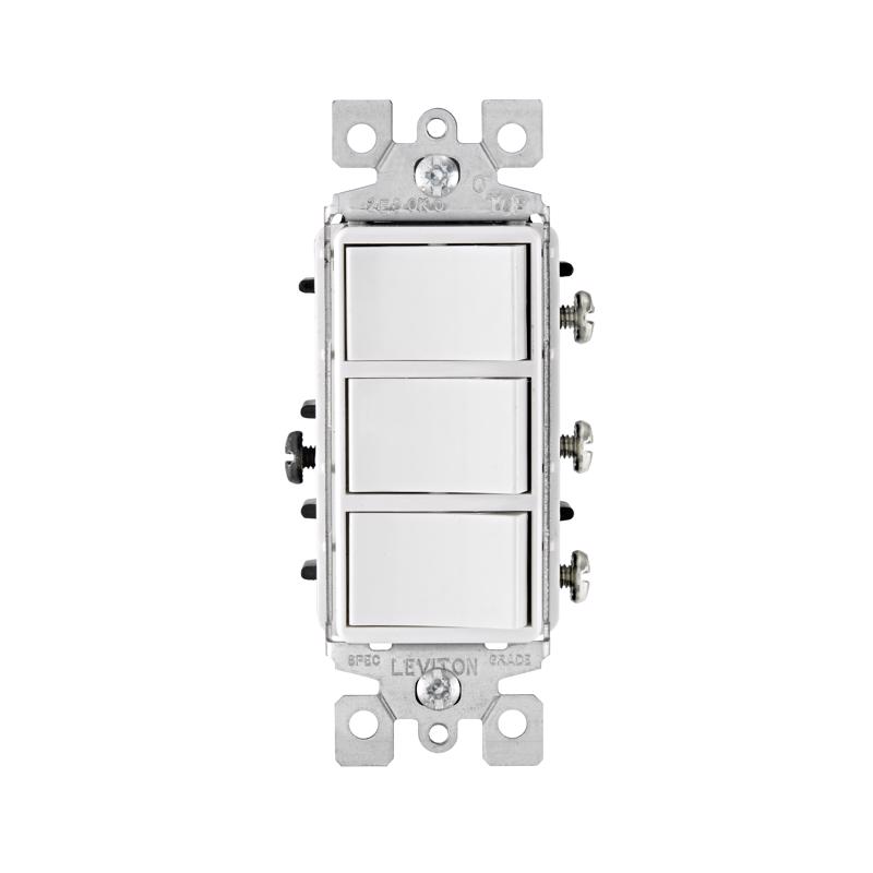 LEVITON进口代理批发 Leviton Decora 15 安培单极摇杆三重组合开关白色 1 个装