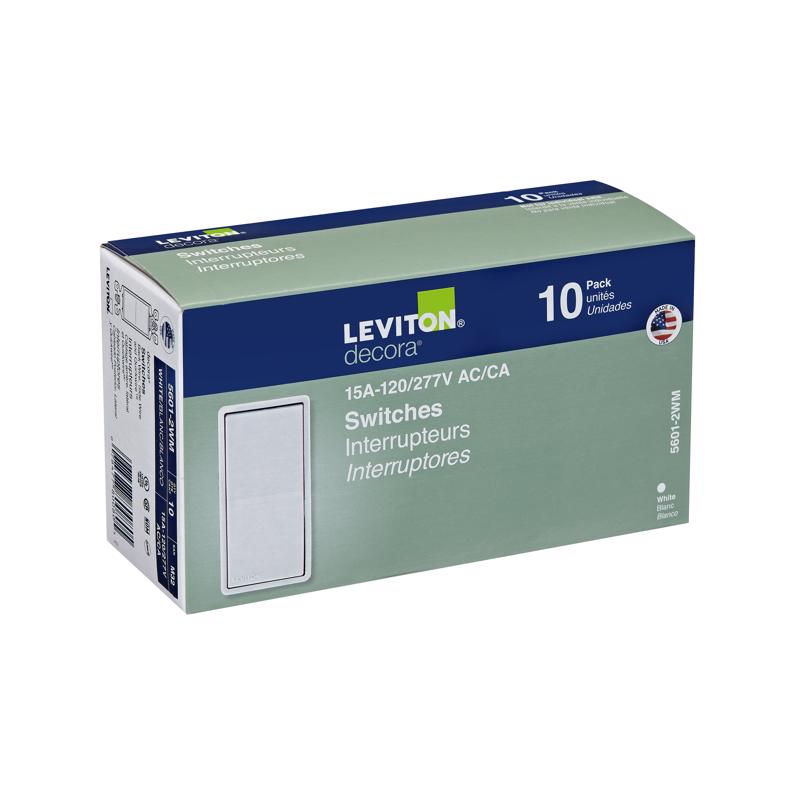 酷牌库|商品详情-LEVITON进口代理批发 Leviton Decora 15 安培单极摇杆开关白色 10 个一包