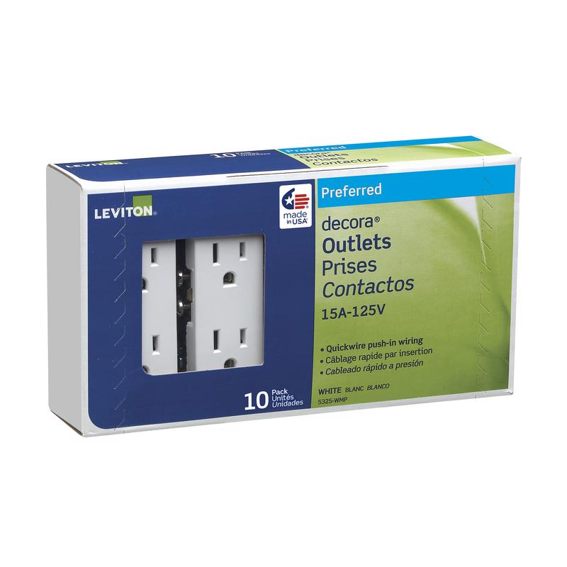 LEVITON进口代理批发 Leviton Decora 15 安培 125 V 双工白色插座 5-15R 10 个一包