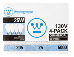 WESTINGHOUSE进口代理批发 Westinghouse 25 W A19 A 型白炽灯泡 E26（中）白色 4 件装