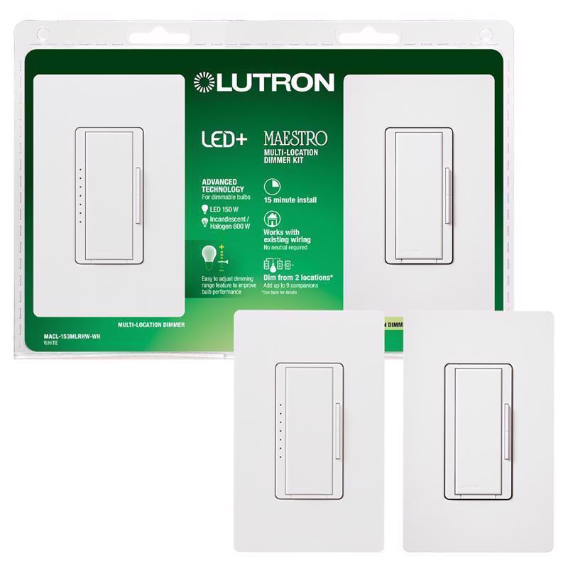 LUTRON进口代理批发 Lutron Maestro 白色 150 W 3 路调光开关 1 个装