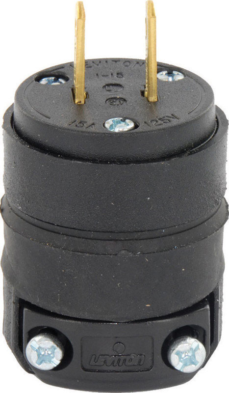 LEVITON进口代理批发 Leviton 商业和住宅橡胶直插片插头 1-15P 18-12 AWG 2 极 2 线