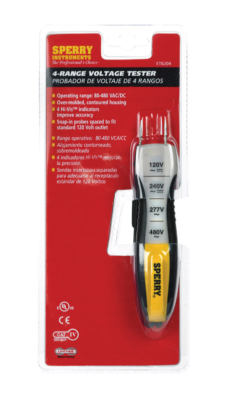 Sperry Instruments ET6204 Voltage Tester - 4 Range 80-480V AC/DC With Snap-in Leads