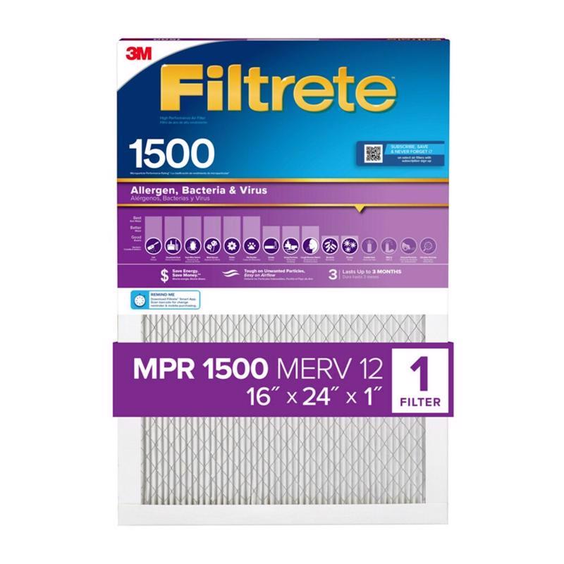 FILTRETE进口代理批发 Filterrete 16 英寸宽X 24 英寸高X 1 英寸深 12 MERV 褶式空气过滤器 1 个装