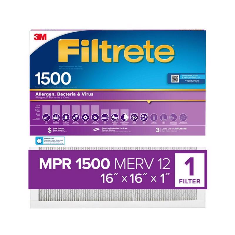 FILTRETE进口代理批发 Filterrete 16 英寸宽X 16 英寸高X 1 英寸深 12 MERV 褶式空气过滤器 1 个装