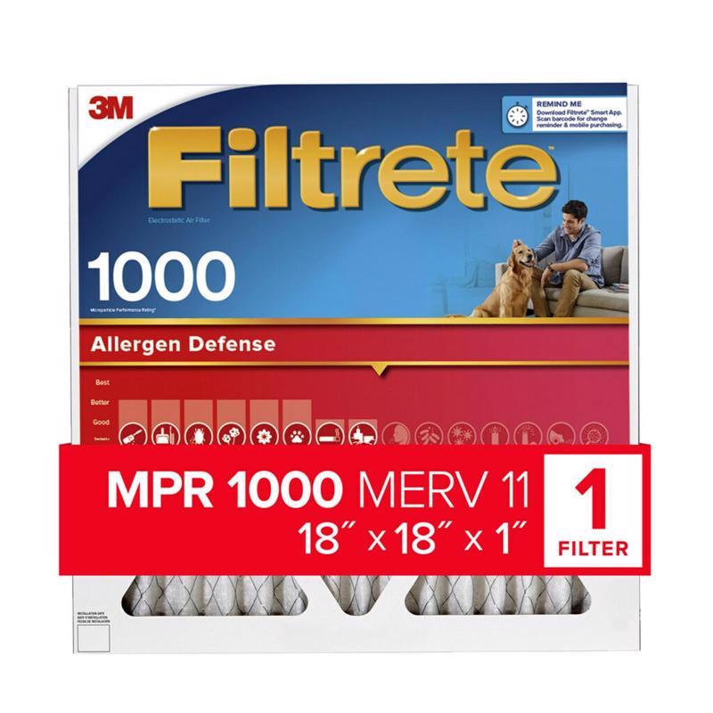 FILTRETE进口代理批发 Filterrete 18 英寸宽X 18 英寸高X 1 英寸深 聚丙烯 11 MERV 褶式空气过滤器 1 个装