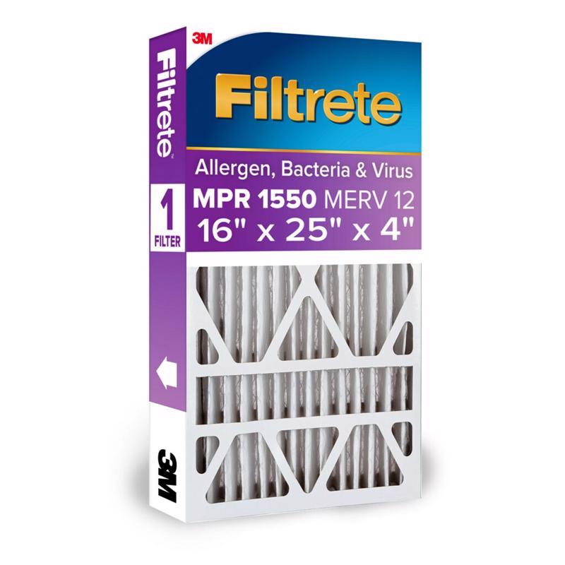 FILTRETE进口代理批发 Filterrete 16 英寸 WX 25 英寸 HX 4-5/16 英寸 D 聚酯 12 MERV 褶皱过敏原空气过滤器 1 个装