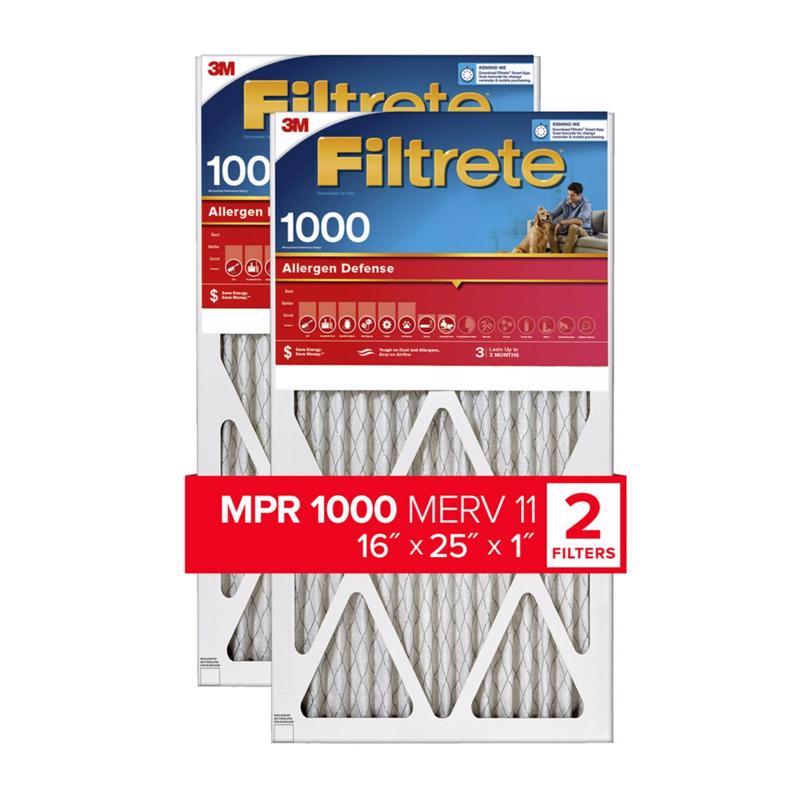 FILTRETE进口代理批发 Filterrete 16 英寸宽X 25 英寸高X 1 英寸深 11 MERV 褶式空气过滤器 2 个装