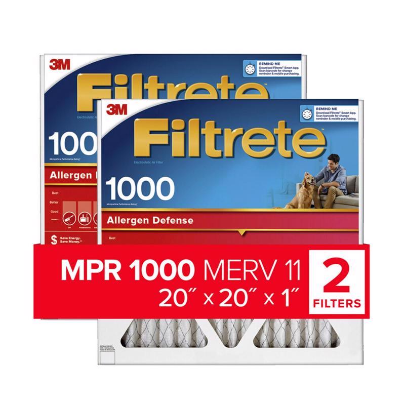 FILTRETE进口代理批发 Filterrete 20 英寸宽X 20 英寸高X 1 英寸深 11 MERV 褶式空气过滤器 2 个装